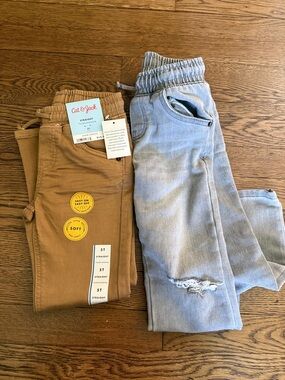 Cat & Jack Tan Chore Pants and Light Blue Distressed Jeans - Kids